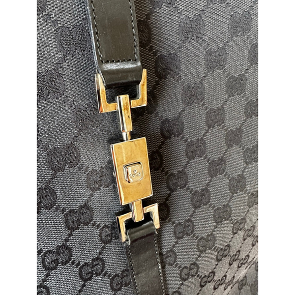 Gucci Black Monogram Canvas & Leather Jackie Tote Bag w/ Silver Piston Lock - Picture 3 of 14
